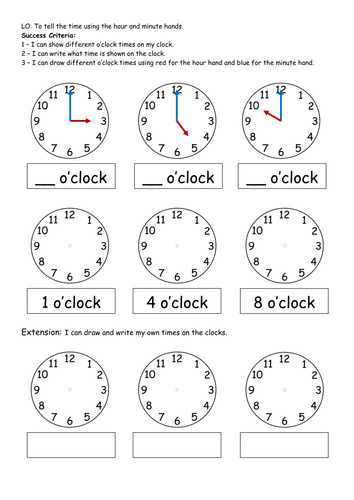 O'clock And Half Past Worksheet | Teaching Resources
