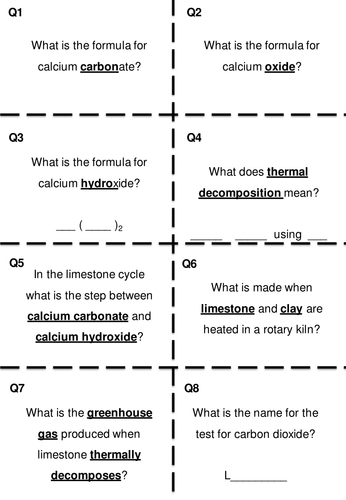 Limestone cycle C1.2 GCSE revision flashcards x 16