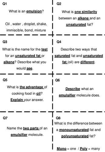 Plant oils C1.6 GCSE revision flashcards x 16