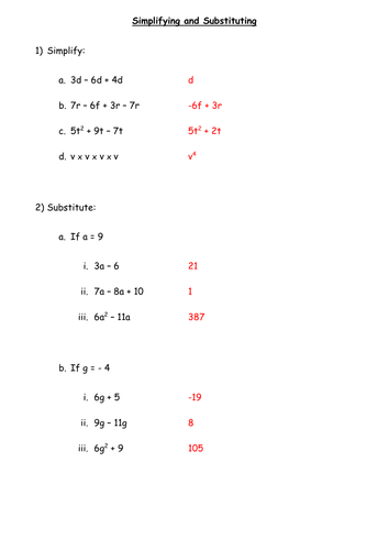 Mini test - Simplifying and Substitution