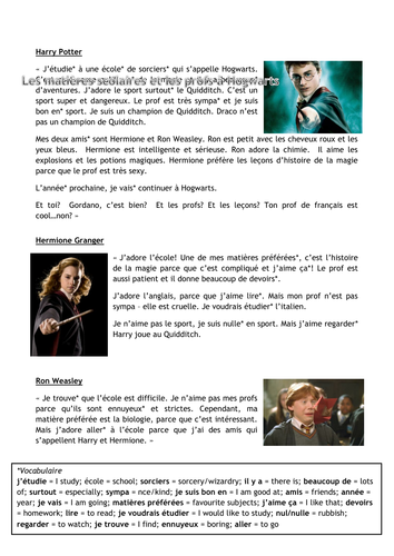 School Subjects + Teachers: Hogwarts Differentiated Text