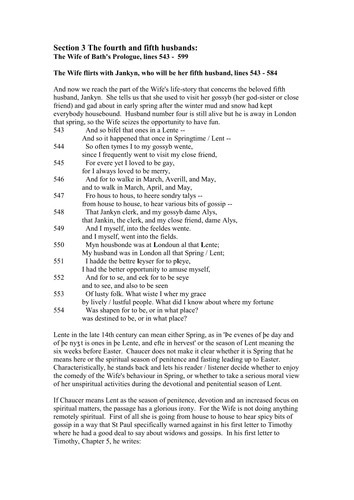 The Wife of Bath's Prologue and Tale, a commentary