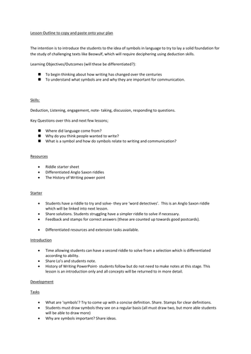 History of language/ writing/ symbols and communication full Ofsted lesson plan with resources