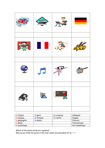 School subjects in French