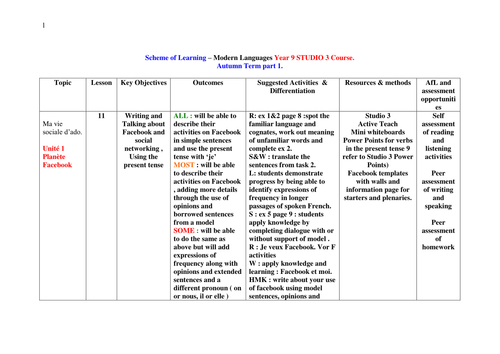 Year 9 Studio3 Scheme of learning 