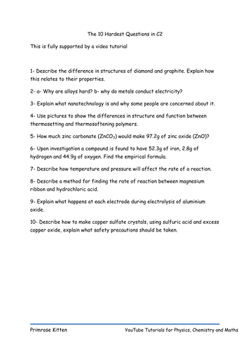 The 10 Hardest Question in C2. AQA GCSE Chemistry Revision