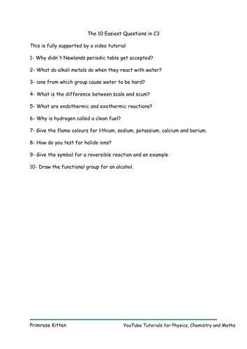 The 10 Easiest Questions in C3. AQA GCSE Chemistry Revision Starter ...