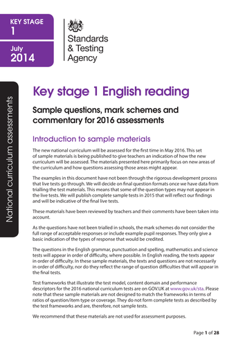 key stage 1 2016 sample reading test