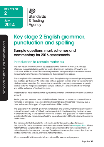 Key Stage 2 Sample SPAG assessment