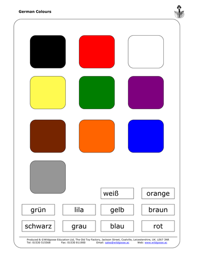 German Colours and Numbers worksheet