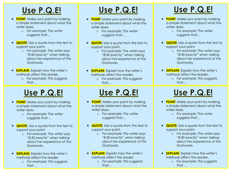 Point, quote explain cards and punctuation cards