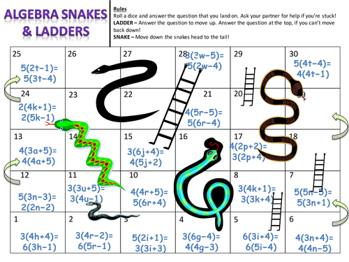 GCSE Maths Snakes & Ladders Algebra Mega Pack. 5 Games with increasing difficulty 