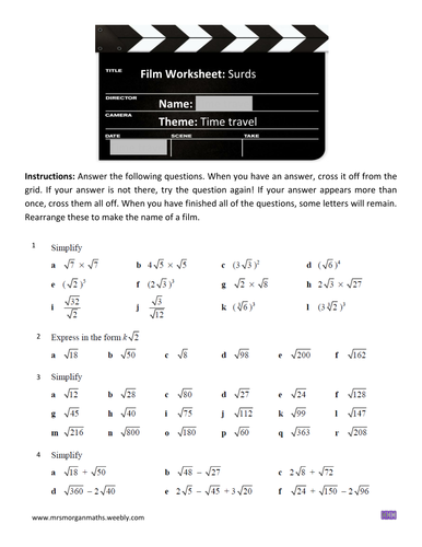 Film worksheet: Surds