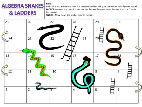 GCSE Maths Higher Quadratic Snakes & Ladders Mega Pack 5 Games, increasing difficulty, over 500 Qs