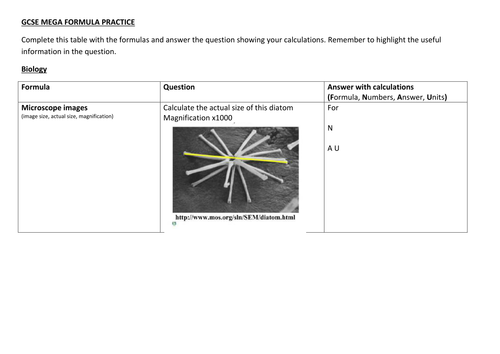 Cambridge IGCSE 0654 Science Mega Formula Revision worksheet