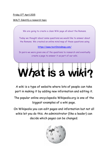 Year 4 ICT - Create a Wiki Unit