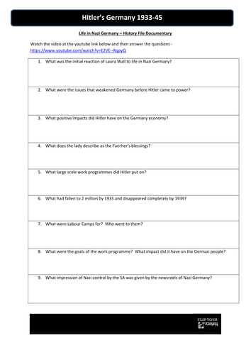 Life in Nazi Germany - flippedlearning WS and Youtube Video Link