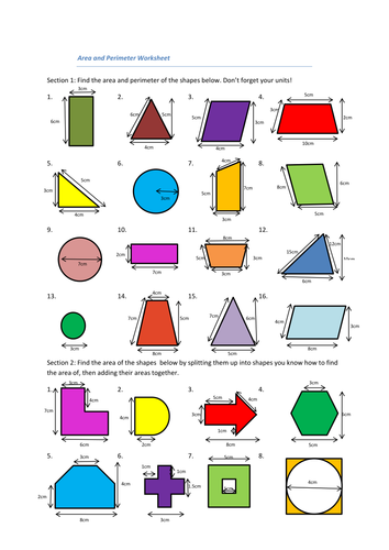 Area And Perimeter Of 2d Shapes Worksheets 3476