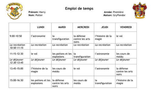 Telling the Time: Harry Potter's timetable