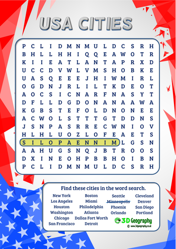 USA cities word search