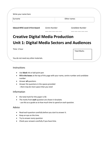 BTEC Creative Digital Media Mocks