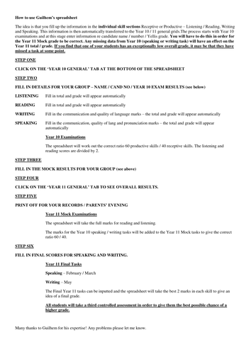 MFL Tracking sheet KS4 for OCR or other boards