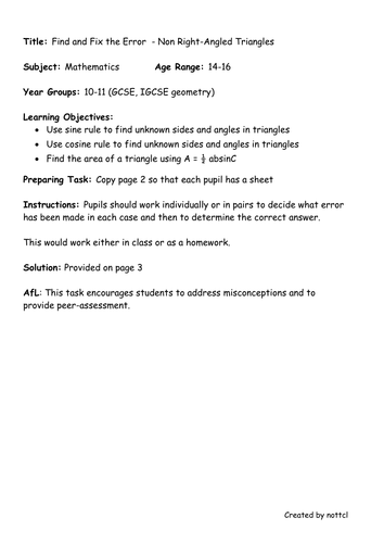 Pythagoras and Trigonometry Activities