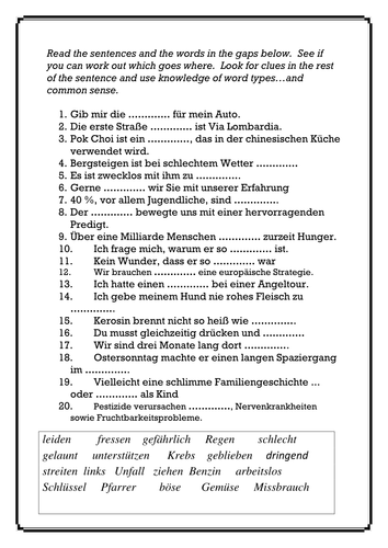 German Gap Fill Exercises Teaching Resources