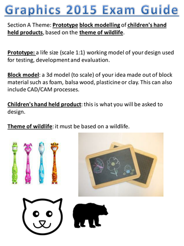 AQA Graphics 2015 Revision Guide Section A: Exam Theme Prototype block modelling of child product.