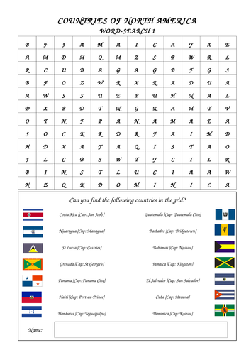 NORTH AMERICAN COUNTRIES WORD-SEARCH