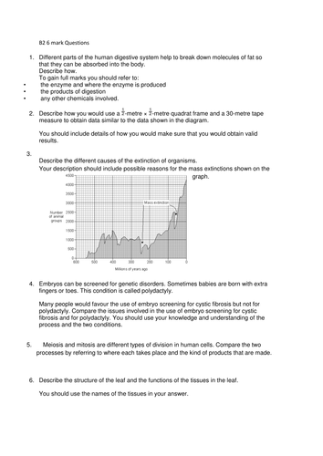 AQA B2 6 mark questions (QWC) and markscheme