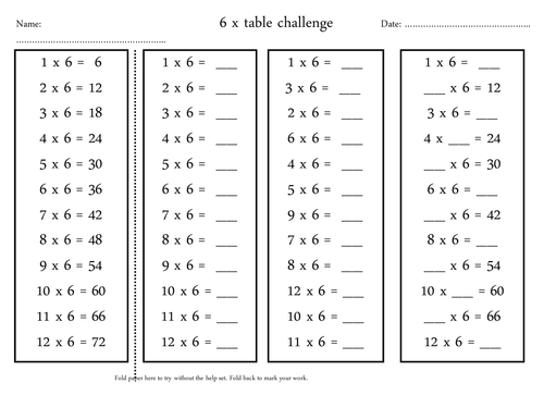 6 x table challenge teaching resources