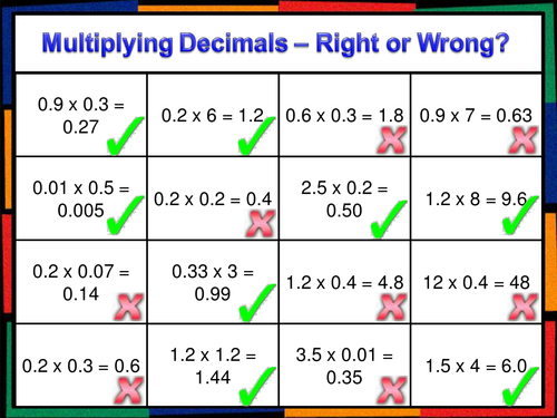 Multiplying Decimals Matchup Activity