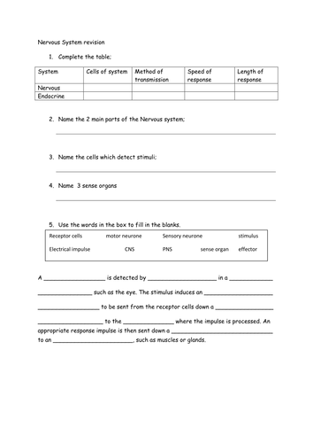 Revision sheets for Sensitivity in humans