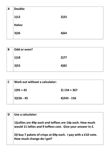 Question relay Revision Numbers KS3 Level 2-4 | Teaching Resources