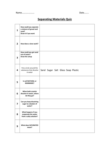 Separating materials quiz