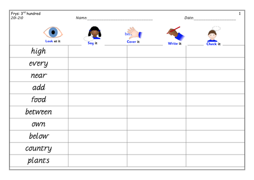 fry s 3rd hundred look say cover write check booklet teaching resources