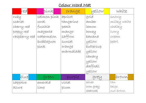 Colour words - word mat