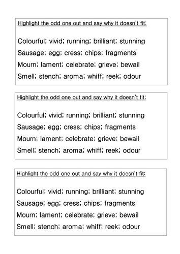 WoW words! Improving vocabulary... Word-hoard series1: Odd one out