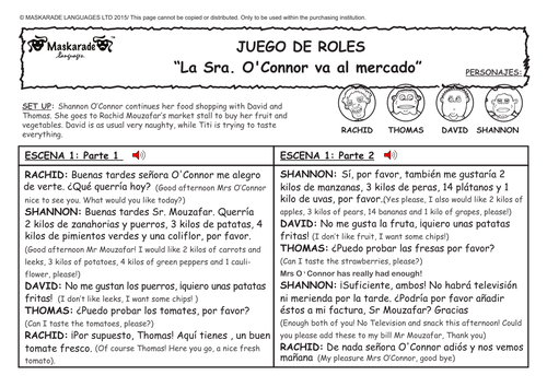 SPANISH ROLE-PLAY: •	La Sra. O'Connor va al mercado/ Mme O'Connor goes to the market