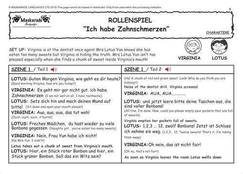 GERMAN ROLE-PLAY: •	Ich habe Zahnschmerzen/ I have toothache