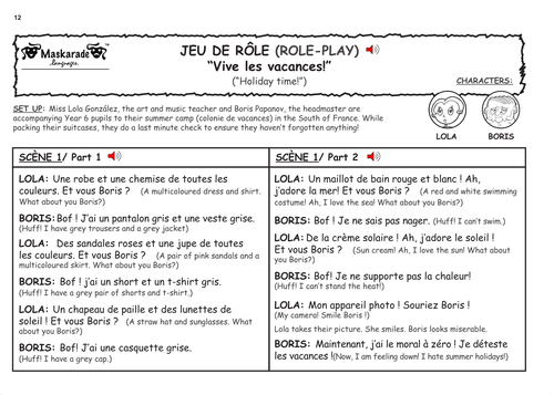 FRENCH ROLE-PLAY: Vive les vacances! / Holiday time!