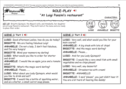 ENGLISH ROLE-PLAY: At Panzini's restaurant