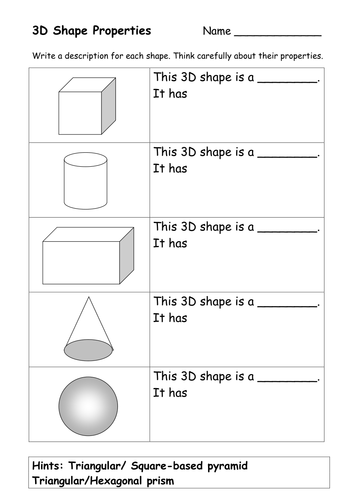 Name the 3d shape - includes prisms