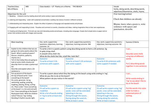 Poetry Plan- the beach | Teaching Resources