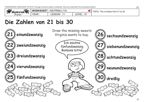 GERMAN KS2 Level 1: Numbers 21 to 30