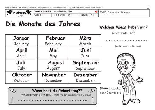 GERMAN KS2 Level 1: Months of the year