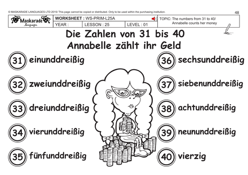 GERMAN KS2 Level 1: Numbers 31 to 40