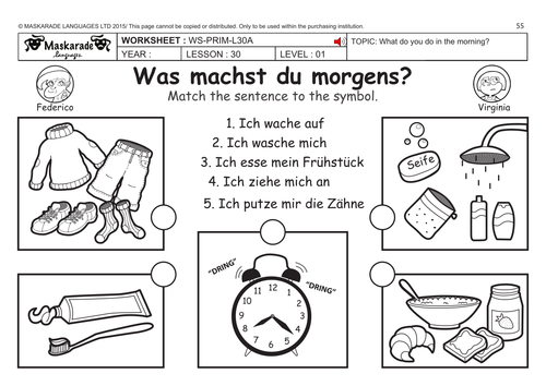 GERMAN KS2 Level 1: Morning, Day and evening activities | Teaching ...