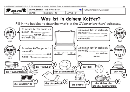 GERMAN KS2 Level 1: Summer holidays/ What's in your suitcase?